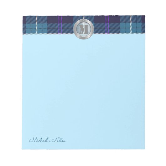 カスタム台本タータンチェック金属鋼モノグラム ノートパッド (正面)