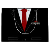 カスタム名とビジネススーツが付いた面白いギフトバッグ ラージペーパーバッグ (正面)