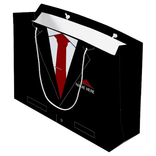 カスタム名とビジネススーツが付いた面白いギフトバッグ ラージペーパーバッグ (裏面アングル)