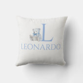 カスタム名の青いクマが本を読む クッション (裏面)