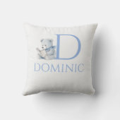 カスタム名の青いクマが本を読む クッション (裏面)