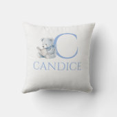 カスタム名の青いクマが本を読む クッション (裏面)