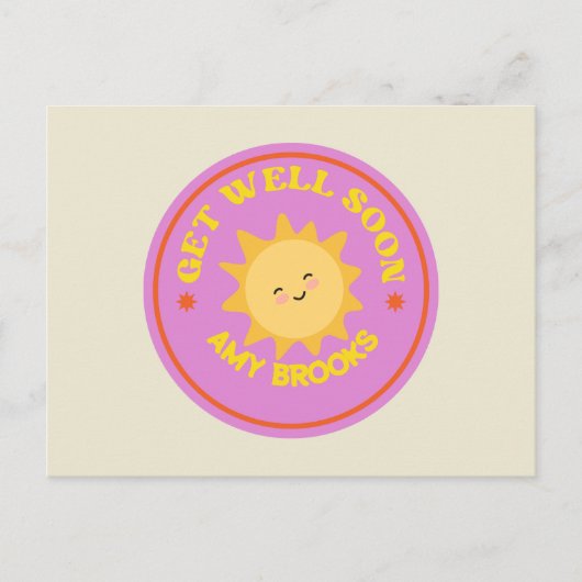 カスタム名の「早く回復して」テキスト太陽と紫 ポストカード (正面)