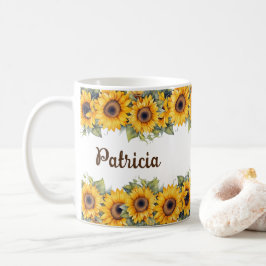 カスタム名ひまわり花開花黄色 コーヒーマグカップ