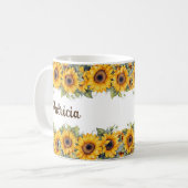カスタム名ひまわり花開花黄色 コーヒーマグカップ (正面左)