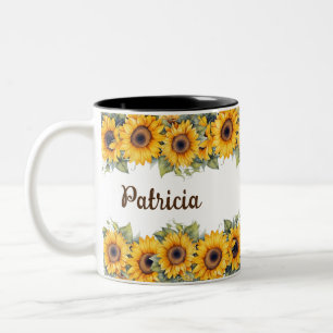 カスタム名ひまわり花開花黄色 ツートーンマグカップ