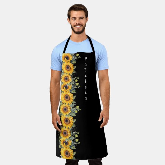 カスタム名ウィメンズサンフラワーイエロー エプロン (着用した状態)