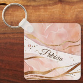 カスタム名トレンディー大理石バラ金ゴールド キーホルダー (正面)