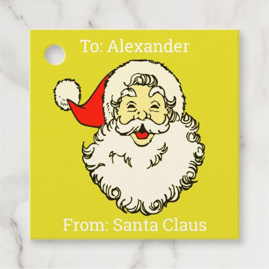 カスタム名パーソナライズされたイエローサンタクロース フェイバータグ (正面)