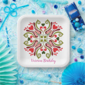 カスタム名パーソナライズされたフローラデザイン ペーパープレート (パーティー)