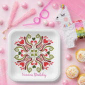 カスタム名パーソナライズされたフローラデザイン ペーパープレート (パーティー)