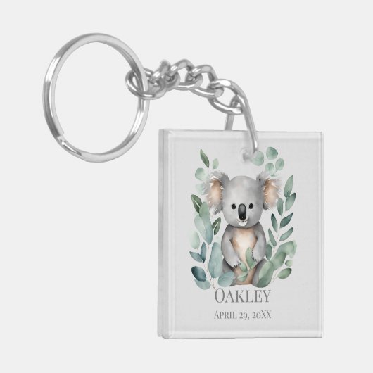 カスタム名パーソナライズされた誕生日付コアラベア キーホルダー (正面左)