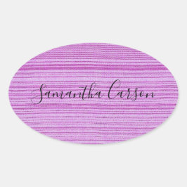 カスタム名ピンクストライプのテキスタイル 楕円形シール