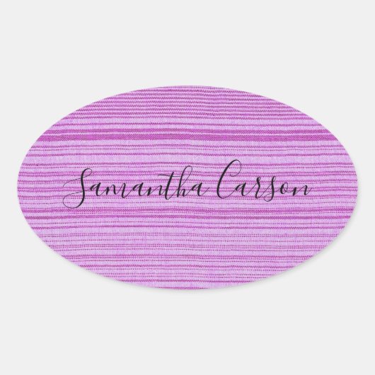 カスタム名ピンクストライプのテキスタイル 楕円形シール (正面)