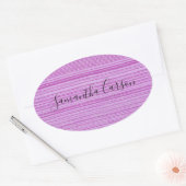 カスタム名ピンクストライプのテキスタイル 楕円形シール (封筒)