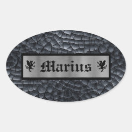 カスタム名ブラック&シルバードラゴンスケール/スキンプリント 楕円形シール