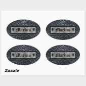 カスタム名ブラック&シルバードラゴンスケール/スキンプリント 楕円形シール (シート)