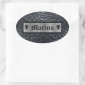 カスタム名ブラック&シルバードラゴンスケール/スキンプリント 楕円形シール (バッグ)