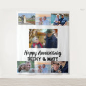 カスタム名モダン7フォトコラージュ記念日 タペストリー (正面)