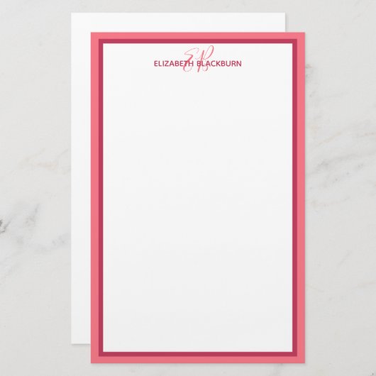 カスタム名モノグパーソナライズされたラムイニシャルマゼンタ 便箋 (正面/裏面)