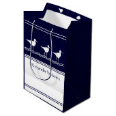 カスタム名モノグラムのネイビーブルーサンパイパーバード ミディアムペーパーバッグ (正面アングル)