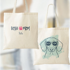 カスタム名入れ アイスブルーのダックスフンド Doxie Mom トートバッグ