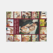 カスタム名写真コラージュモダンブルゴーニュ フリースブランケット (正面(横))