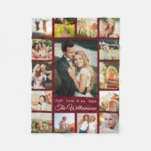 カスタム名写真コラージュモダンブルゴーニュ フリースブランケット (正面)