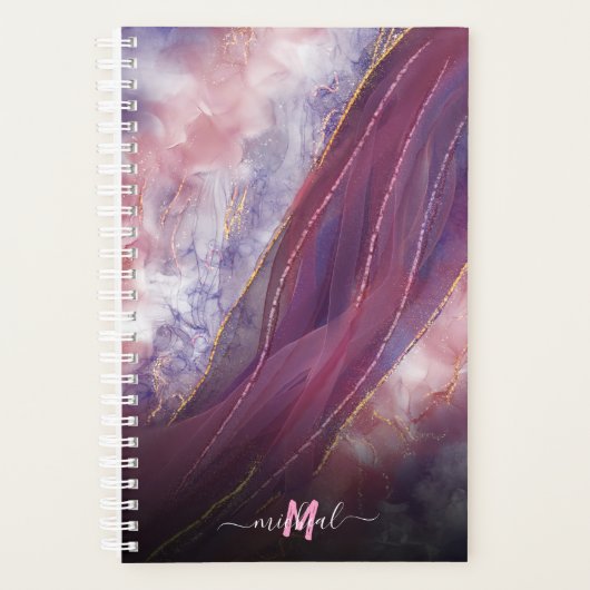 カスタム名前と文字ピンク紫の大理石を追加 プランナー手帳 (正面)