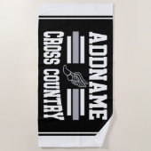 カスタム名前の追加クロスカントリーランニングランナーのチーム ビーチタオル (正面)