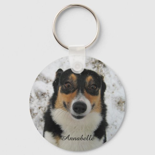 カスタム名前を付けて犬の写真をアップロード キーホルダー (正面)