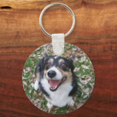 カスタム名前を付けて犬の写真をアップロード キーホルダー (裏面)