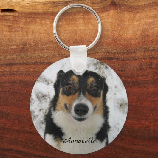 カスタム名前を付けて犬の写真をアップロード キーホルダー (正面)