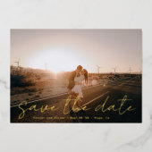 カスタム名前モダン写真金ゴールド日付の保存 箔招待状 (正面)