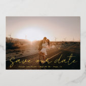 カスタム名前モダン写真金ゴールド日付フォイルを保存 箔招待状 (正面)