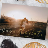 カスタム名前モダン写真金ゴールド日付フォイルを保存 箔招待状