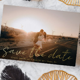 カスタム名前モダン写真金ゴールド日付フォイルを保存 箔招待状