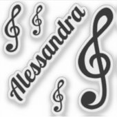 カスタム名前 トレブルクレフ 音楽ノート クール ミュージカル シール (正面)