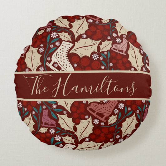 カスタム名居心地の良いビンテージクリスマスブリス ラウンドクッション (正面)
