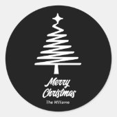 カスタム名目出迎えクリスマス白黒 ラウンドシール (正面)