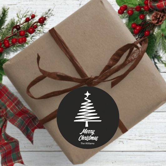 カスタム名目出迎えクリスマス白黒 ラウンドシール