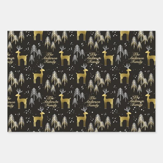カスタム名金属製金ゴールドクリスマスプレゼント ラッピングペーパーシート (正面)