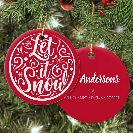 カスタム名雪クリスマスレッド セラミックオーナメント