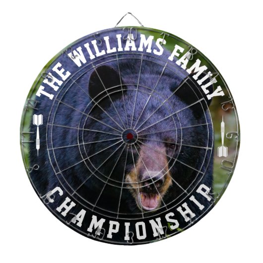 カスタム名黒パーソナライズされた熊写真 ダーツボード (正面)