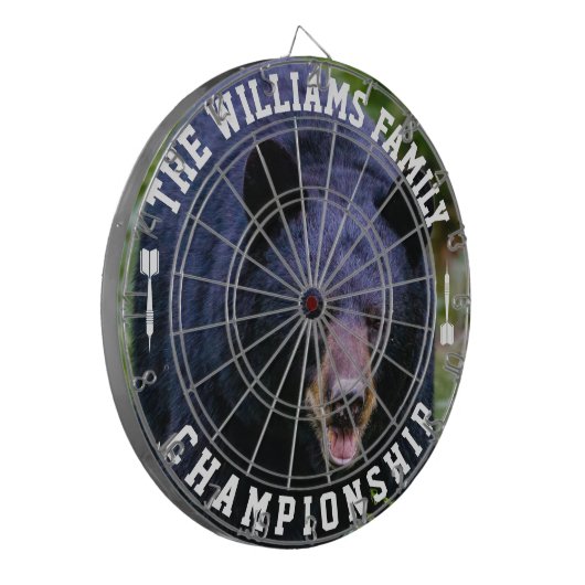 カスタム名黒パーソナライズされた熊写真 ダーツボード (正面左)