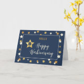 カスタム名 エイト 従業員 勤務記念日 ネイビー ゴールド カード (黄色い花)
