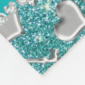 カスタム名 シルバー ハート 鍵 ターコイズ グリッター フリースブランケット (角)