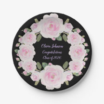 カスタム名, ピンクのバラの紙皿 ベビーシャワー