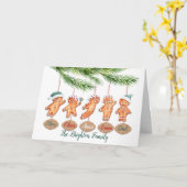 カスタム名 ファミリー クリスマス アート ジンジャーブレッド カード (黄色い花)