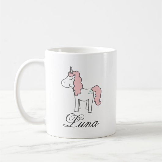 カスタム名 ユニコーン ローズ フラワリー キュート ピンク コーヒーマグカップ (左)